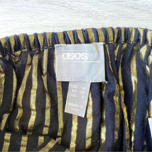 ASOS Petite Gold Metallic Stripe Bandeau Tube Top with Paper-bag High Waist Pant - Picture 15 of 15